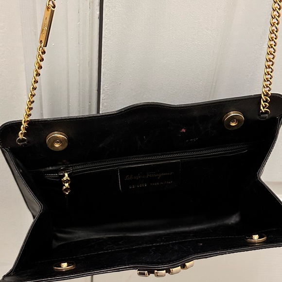 Authentic Salvatore Ferragamo Vintage Gold Chain black leather purse. - Picture 5 of 10